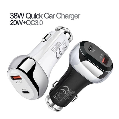 YSY-312PD QC3.0 18W USB + PD 20W USB-C / Type-C Car Charger with USB to Micro USB Data Cable(Black) - Car Charger by PMC Jewellery | Online Shopping South Africa | PMC Jewellery