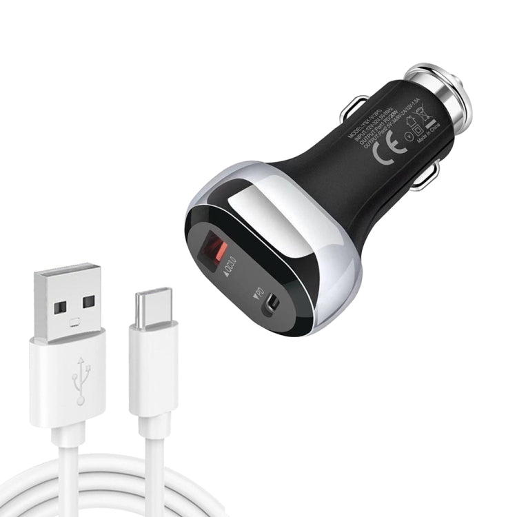 YSY-312PD QC3.0 18W USB + PD 20W USB-C / Type-C Car Charger with USB to USB-C / Type-C Data Cable(Black) - Car Charger by PMC TechLife | Online Shopping South Africa | PMC TechLife