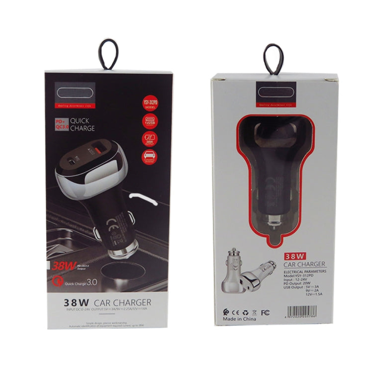 YSY-312PD QC3.0 18W USB + PD 20W USB-C / Type-C Car Charger with USB to USB-C / Type-C Data Cable(Black) - Car Charger by PMC TechLife | Online Shopping South Africa | PMC TechLife