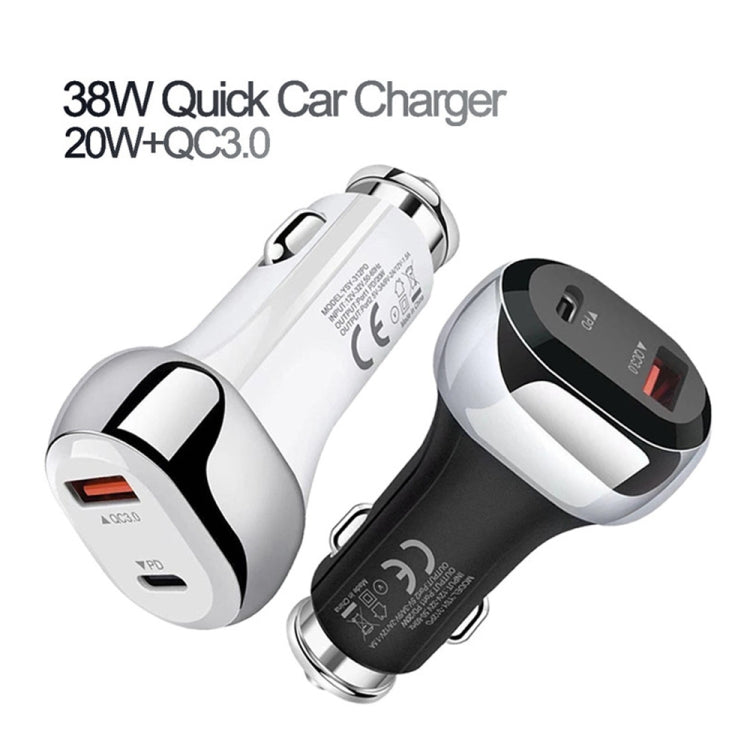 YSY-312PD QC3.0 18W USB + PD 20W USB-C / Type-C Car Charger with Type-C to 8 Pin Data Cable(White) - Car Charger by PMC Jewellery | Online Shopping South Africa | PMC Jewellery