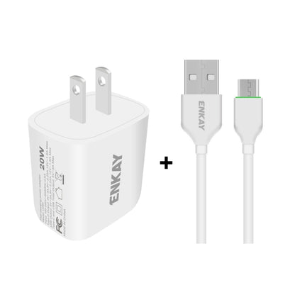 ENKAY Hat-Prince 20W PD Type-C + QC 3.0 USB Fast Charging Travel Charger Power Adapter with Fast Charge Data Cable, US Plug(With Micro USB Cable) - USB Charger by ENKAY | Online Shopping South Africa | PMC Jewellery | Buy Now Pay Later Mobicred