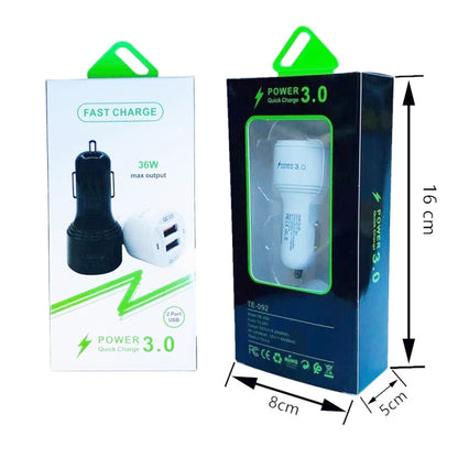 TE-092 36W Dual QC3.0 USB Fast Car Charger(White) - Car Charger by PMC Jewellery | Online Shopping South Africa | PMC Jewellery