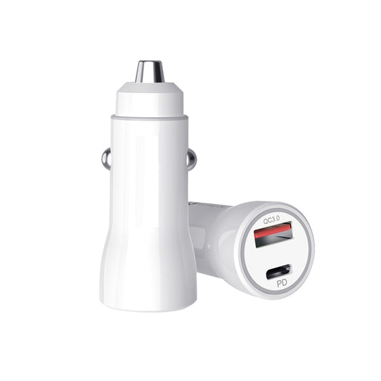 P21 Portable PD 20W + QC 3.0 18W Dual Ports Fast Car Charger(White) - Car Charger by PMC Jewellery | Online Shopping South Africa | PMC Jewellery