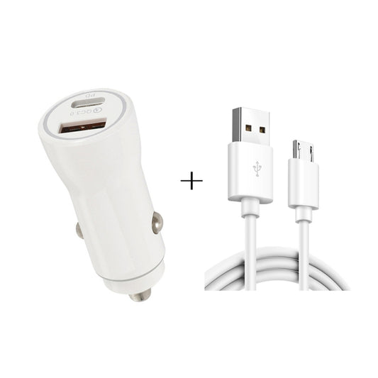 P21 Portable PD 20W + QC3.0 18W Dual Ports Fast Car Charger with USB to Micro USB Cable Kit(White) - Car Charger by PMC Jewellery | Online Shopping South Africa | PMC Jewellery