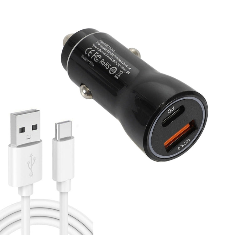 P21 Portable PD 20W + QC3.0 18W Dual Ports Fast Car Charger with USB to Type-C Cable Kit(White) - Car Charger by PMC Jewellery | Online Shopping South Africa | PMC Jewellery