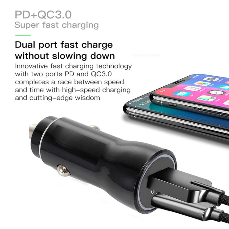 P21 Portable PD 20W + QC3.0 18W Dual Ports Fast Car Charger with USB to Type-C Cable Kit(Black) - Car Charger by PMC Jewellery | Online Shopping South Africa | PMC Jewellery