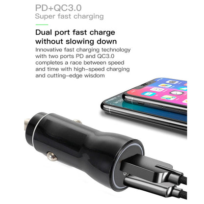 P21 PD 20W USB-C / Type-C + QC3.0 18W USB Fast Car Charger with USB-C / Type-C to 8 Pin Data Cable Set(Black) - Car Charger by PMC Jewellery | Online Shopping South Africa | PMC Jewellery