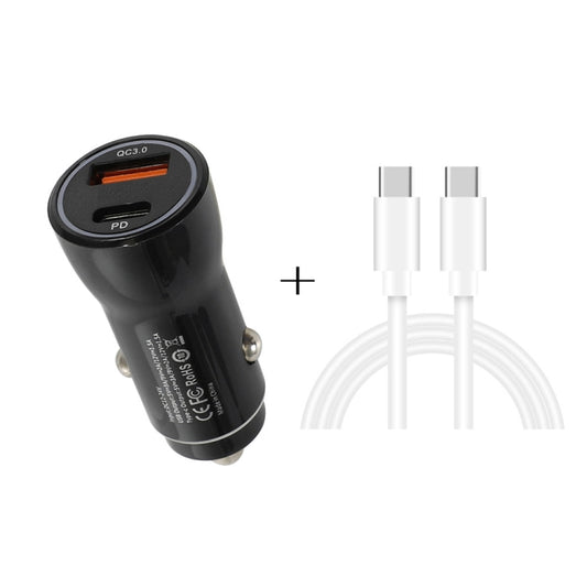 P21 PD 20W USB-C / Type-C + QC3.0 18W USB Fast Car Charger with USB-C / Type-C to USB-C / Type-C Data Cable Set(Black) - Car Charger by PMC Jewellery | Online Shopping South Africa | PMC Jewellery