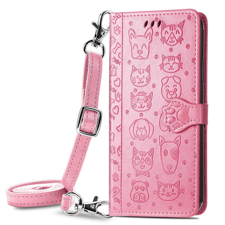 For Samsung Galaxy A52 5G/4G Cute Cat and Dog Embossed Horizontal Flip Leather Case with Holder & Card Slots & Wallet & Crossbody Lanyard & Card Cover(Pink) - Galaxy Phone Cases by PMC Jewellery | Online Shopping South Africa | PMC Jewellery