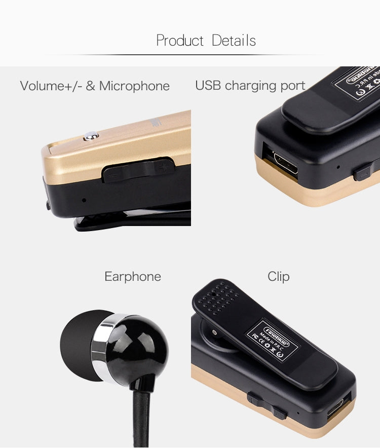 Fineblue F980 CSR4.1 Retractable Cable Caller Vibration Reminder Anti-theft Bluetooth Headset - Bluetooth Earphone by Fineblue | Online Shopping South Africa | PMC TechLife | Buy Now Pay Later Mobicred