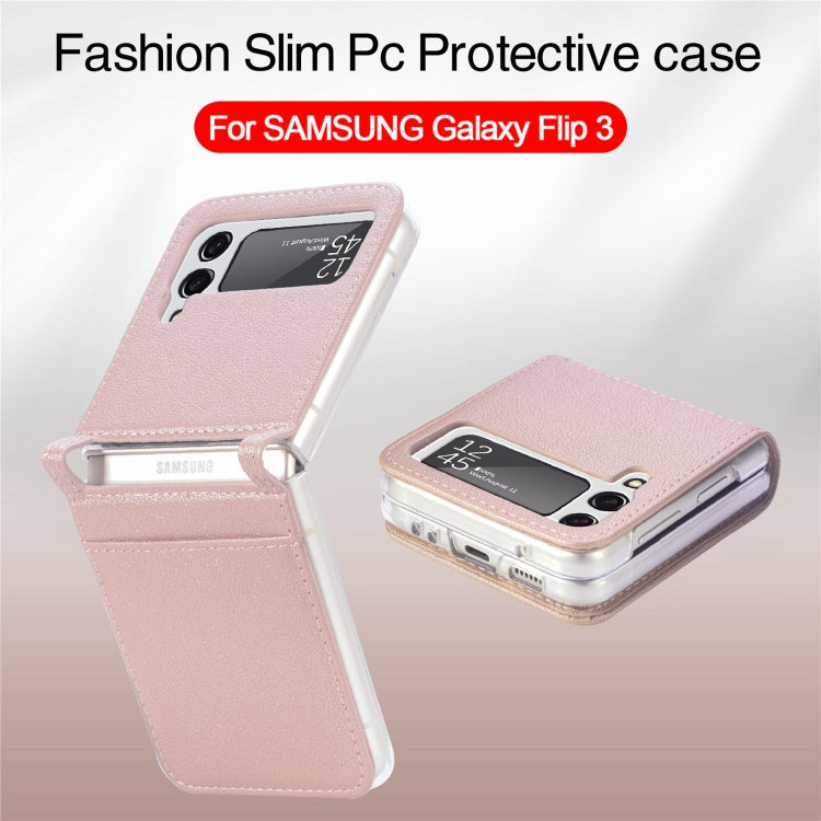 For Samsung Galaxy Z Flip3 5G Litchi Pattern Folding Leather Shockproof Card All-inclusive Case(Pink) - Galaxy Phone Cases by PMC Jewellery | Online Shopping South Africa | PMC Jewellery