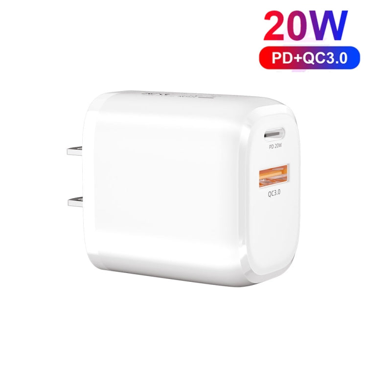 CS-20W Mini Portable PD3.0 + QC3.0 Dual Ports Fast Charger with 3A Type-C to 8 Pin Data Cable(US Plug) - USB Charger by PMC Jewellery | Online Shopping South Africa | PMC Jewellery