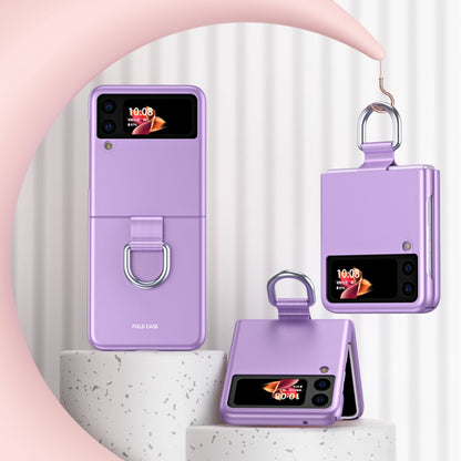 For Samsung Galaxy Z Flip3 5G Skin Feel Folding Phone Case with Drawstring Key Chain(Purple) - Galaxy Phone Cases by PMC Jewellery | Online Shopping South Africa | PMC Jewellery