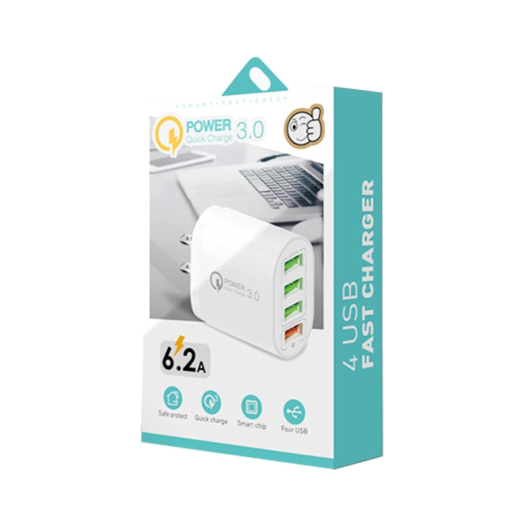 QC-04 QC3.0 + 3 x USB2.0 Multi-ports Charger with 3A USB to 8 Pin Data Cable,US Plug(White) - USB Charger by PMC TechLife | Online Shopping South Africa | PMC TechLife