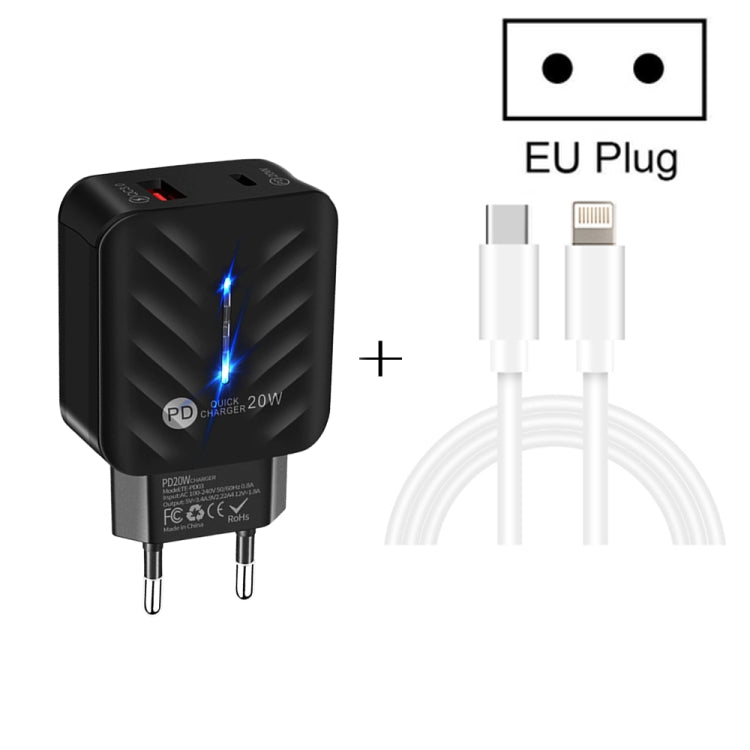 PD03 20W PD3.0 + QC3.0 USB Charger with Type-C to 8 Pin Data Cable, EU Plug(White) - USB Charger by PMC Jewellery | Online Shopping South Africa | PMC Jewellery