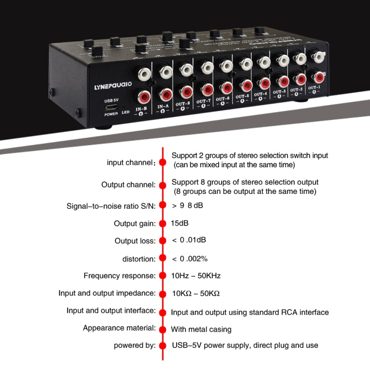 2 In 8 Out RCA Audio Frequency Signal Select Switch Distributor -  by PMC Jewellery | Online Shopping South Africa | PMC Jewellery