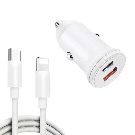 WKN-707 PD 20W USB-C / Type-C + QC 3.0 25W USB Mini Car Charger with USB-C / Type-C to 8 Pin Data Cable, Cable Length: 1m(White) - Car Charger by PMC Jewellery | Online Shopping South Africa | PMC Jewellery