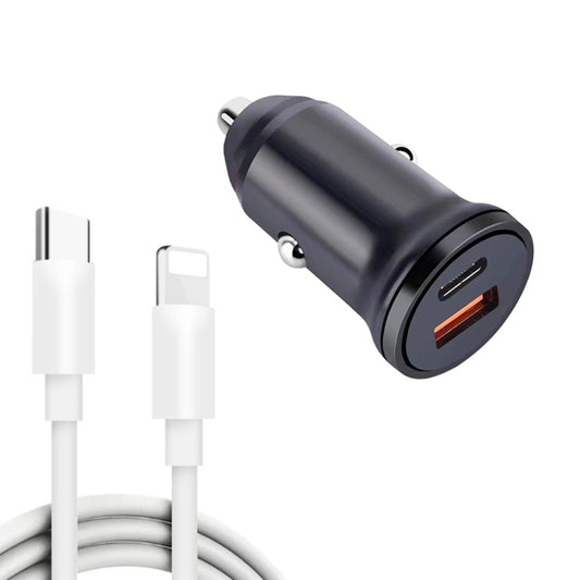WKN-707 PD 20W USB-C / Type-C + QC 3.0 25W USB Mini Car Charger with USB-C / Type-C to 8 Pin Data Cable, Cable Length: 1m(Black) - Car Charger by PMC Jewellery | Online Shopping South Africa | PMC Jewellery