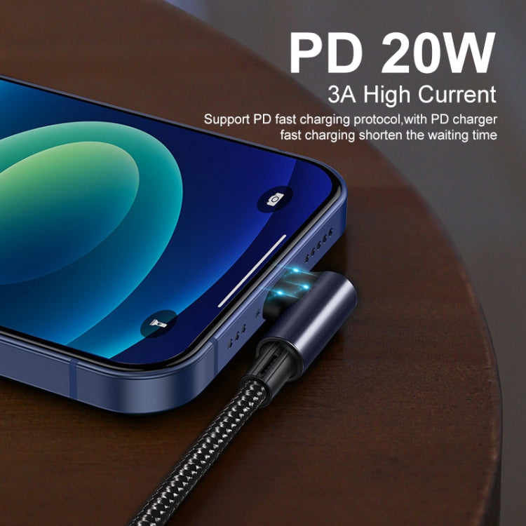 ENKAY PD 20W 3A USB-C / Type-C to 8 Pin Elbow Fast Charging Nylon Braided Data Cable, Length:2m(Black) - Normal Style Cable by ENKAY | Online Shopping South Africa | PMC TechLife | Buy Now Pay Later Mobicred