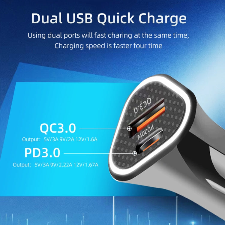 TE-P23 38W PD 20W USB-C / Type-C + QC3. 0 USB Triangle Car Charger + USB to USB-C / Type-C Data Cable, Length: 1m(Black) - Car Charger by PMC Jewellery | Online Shopping South Africa | PMC Jewellery