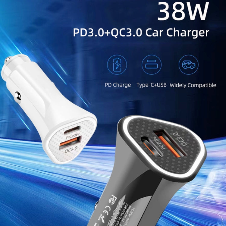TE-P23 38W PD 20W USB-C / Type-C + QC3. 0 USB Triangle Car Charger + USB to Micro USB Data Cable, Length: 1m(White) - Car Charger by PMC TechLife | Online Shopping South Africa | PMC TechLife