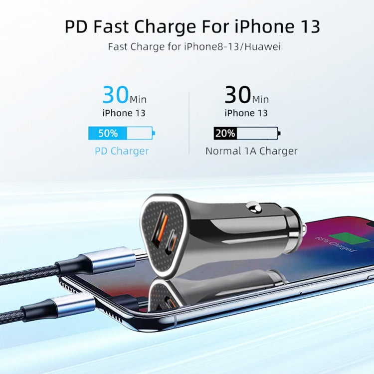 TE-P23 38W PD USB-C / Type-C + QC3. 0 USB Triangle Car Charger + USB-C / Type-C to USB-C / Type-C Data Cable, Length: 1m(Black) - Car Charger by PMC Jewellery | Online Shopping South Africa | PMC Jewellery