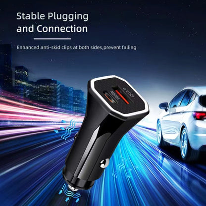 TE-P22 38W PD USB-C / Type-C + QC3. 0 USB Car Charger with 1m USB to Micro USB Data Cable(White) - Car Charger by PMC Jewellery | Online Shopping South Africa | PMC Jewellery