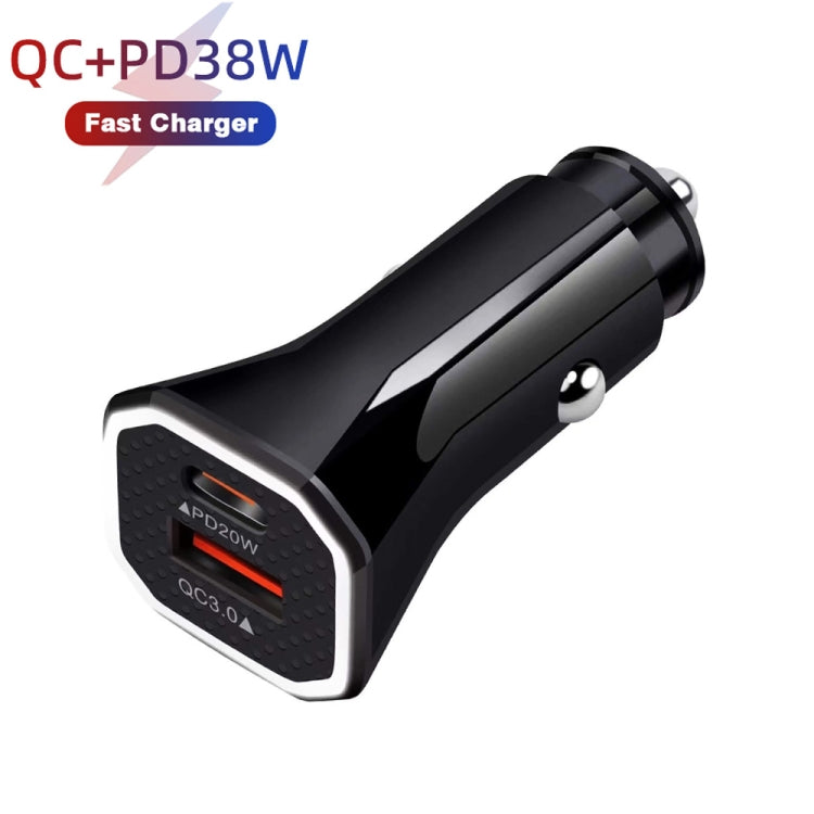 TE-P22 38W PD USB-C / Type-C + QC3. 0 USB Car Charger with 1m USB-C / Type-C to USB-C / Type-C Data Cable(Black) - Car Charger by PMC TechLife | Online Shopping South Africa | PMC TechLife