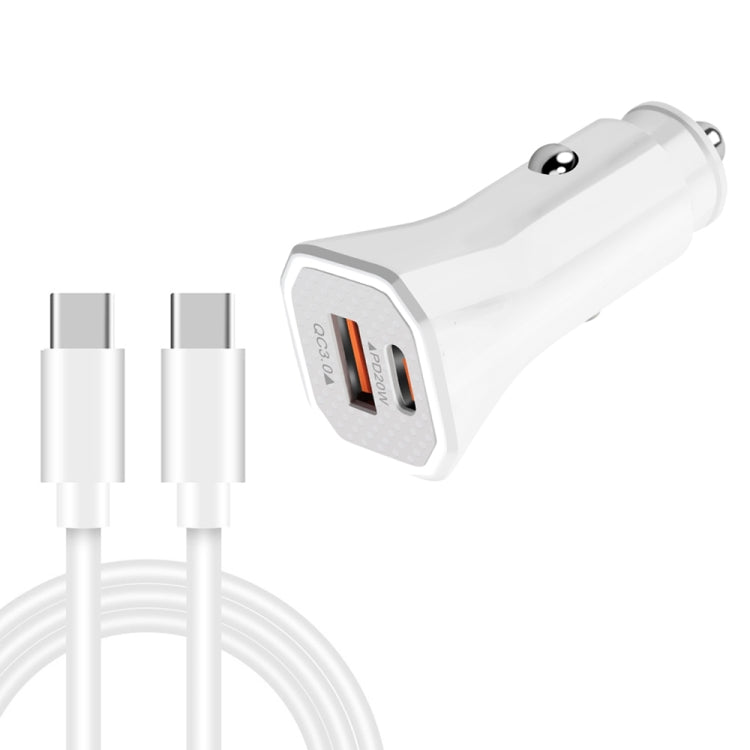 TE-P22 38W PD USB-C / Type-C + QC3. 0 USB Car Charger with 1m USB-C / Type-C to USB-C / Type-C Data Cable(White) - Car Charger by PMC Jewellery | Online Shopping South Africa | PMC Jewellery