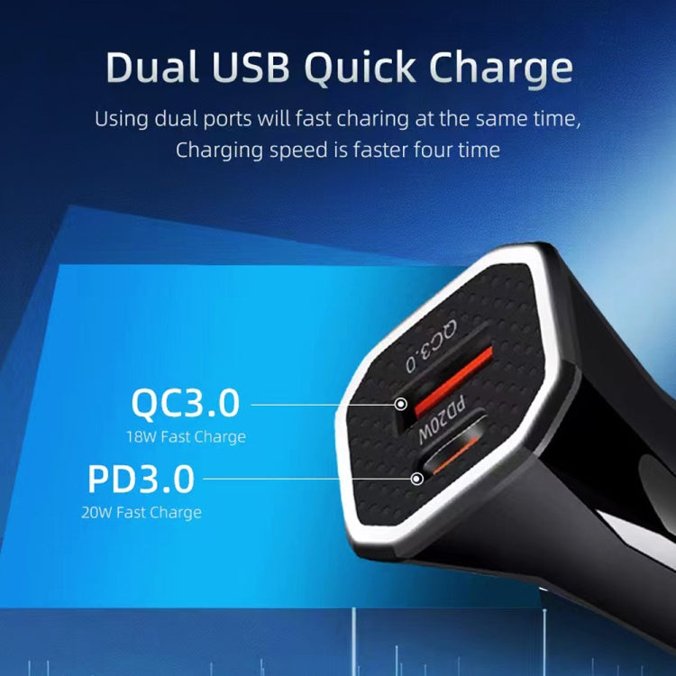 TE-P22 38W PD USB-C / Type-C + QC3. 0 USB Car Charger with 1m USB-C / Type-C to USB-C / Type-C Data Cable(Black) - Car Charger by PMC Jewellery | Online Shopping South Africa | PMC Jewellery