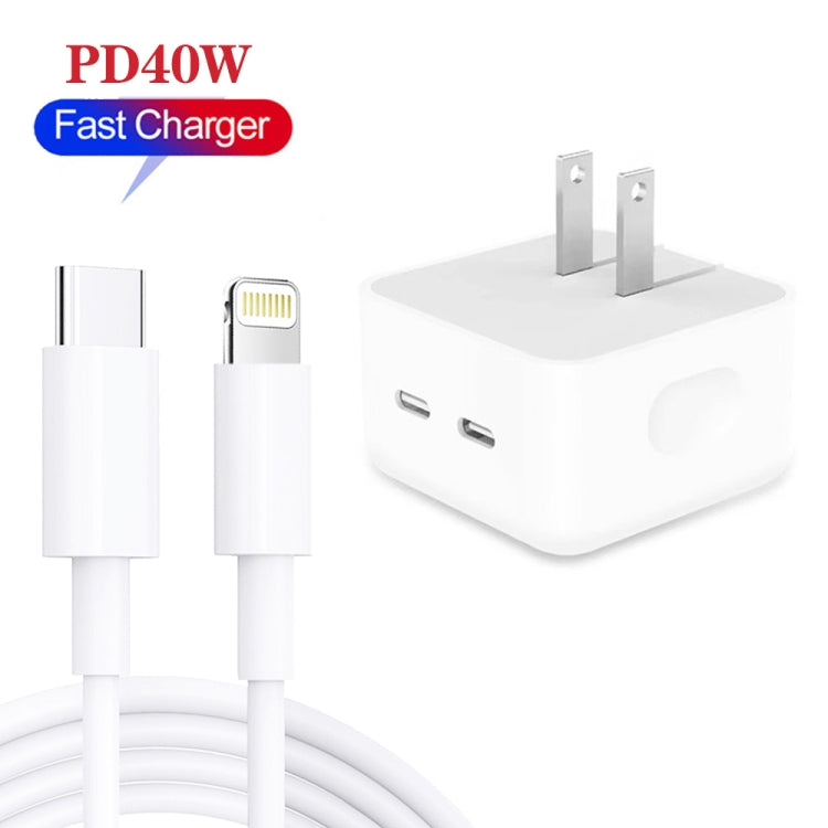 SDC-40W Dual PD USB-C / Type-C Ports Charger with 1.5m Type-C to 8 Pin Data Cable, US Plug - USB Charger by PMC Jewellery | Online Shopping South Africa | PMC Jewellery