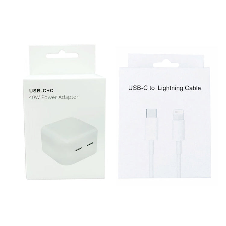 SDC-40W Dual PD USB-C / Type-C Ports Charger with 2m Type-C to 8 Pin Data Cable, US Plug - USB Charger by PMC Jewellery | Online Shopping South Africa | PMC Jewellery