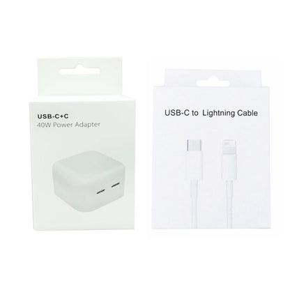 SDC-40W Dual PD USB-C / Type-C Ports Charger with 2m Type-C to 8 Pin Data Cable, US Plug - USB Charger by PMC Jewellery | Online Shopping South Africa | PMC Jewellery