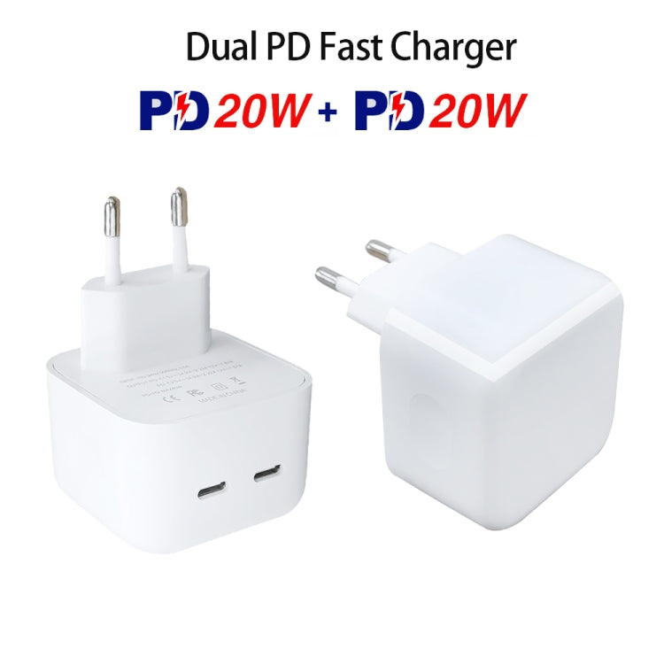 SDC-40W Dual PD USB-C / Type-C Ports Charger with 1m Type-C to 8 Pin Data Cable, EU Plug - USB Charger by PMC Jewellery | Online Shopping South Africa | PMC Jewellery