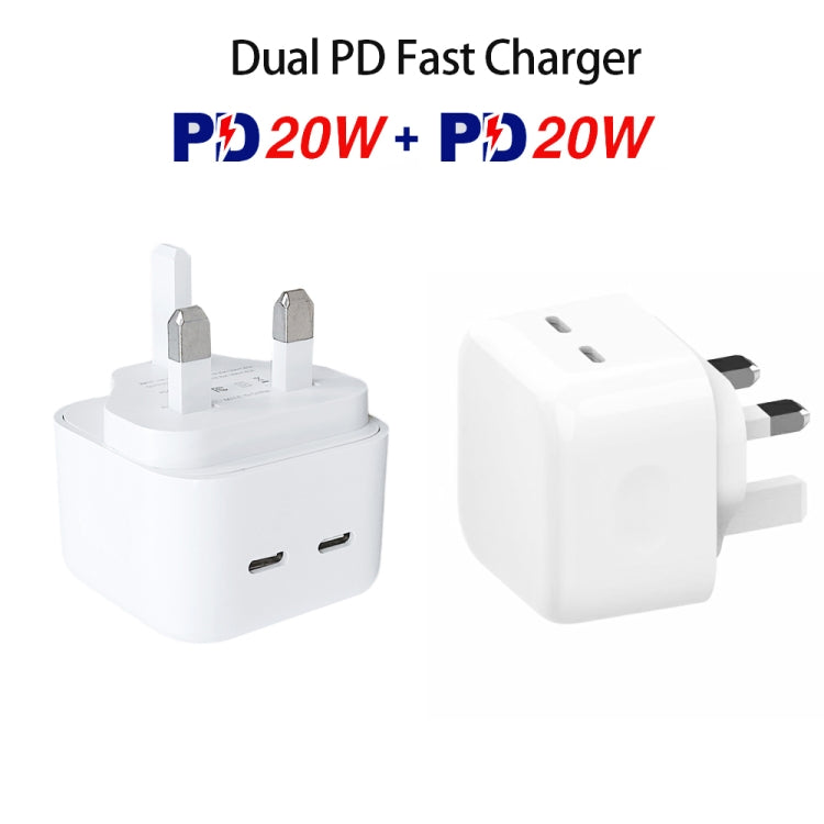 SDC-40W Dual PD USB-C / Type-C Ports Charger with 2m Type-C to 8 Pin Data Cable, UK Plug - USB Charger by PMC Jewellery | Online Shopping South Africa | PMC Jewellery