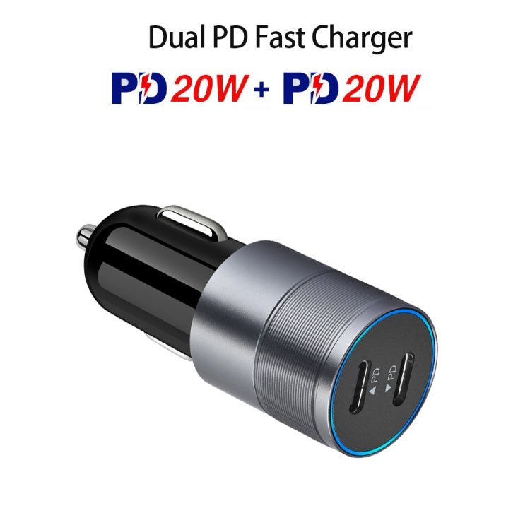 Dual PD 3.0 40W USB-C / Type-C Car Charger with 1m USB-C / Type-C to 8 Pin Data Cable(Black) - Car Charger by PMC TechLife | Online Shopping South Africa | PMC TechLife