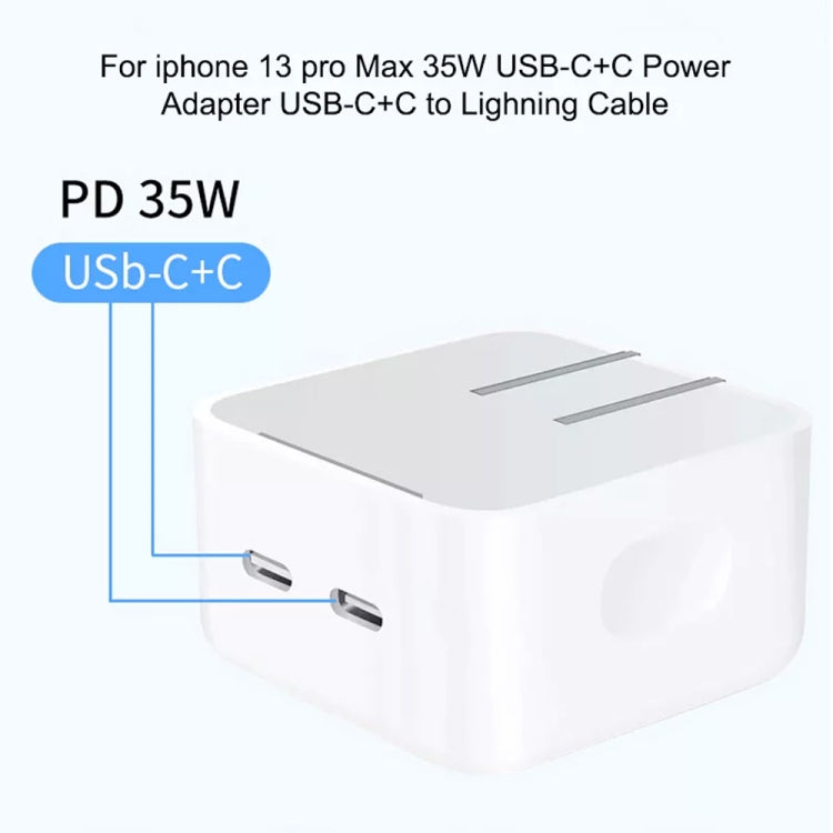 PD 35W Dual USB-C / Type-C Ports Charger with 1.5m Type-C to 8 Pin Data Cable, US Plug - free shipping - PMC TechLife - Order now!
