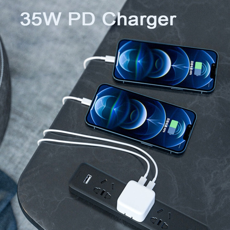 PD 35W Dual USB-C / Type-C Ports Charger with 1.5m Type-C to 8 Pin Data Cable, US Plug - free shipping - PMC TechLife - Order now!