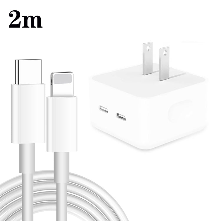 PD 35W Dual USB-C / Type-C Ports Charger with 2m Type-C to 8 Pin Data Cable, US Plug - USB Charger by PMC Jewellery | Online Shopping South Africa | PMC Jewellery