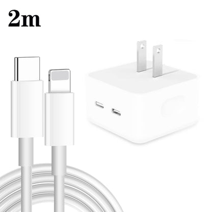 PD 35W Dual USB-C / Type-C Ports Charger with 2m Type-C to 8 Pin Data Cable, US Plug - USB Charger by PMC Jewellery | Online Shopping South Africa | PMC Jewellery