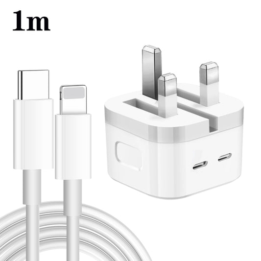 PD 35W Dual USB-C / Type-C Ports Charger with 1m Type-C to 8 Pin Data Cable, UK Plug - USB Charger by PMC Jewellery | Online Shopping South Africa | PMC Jewellery