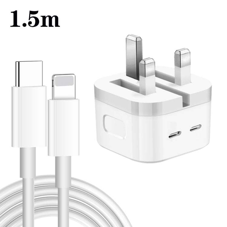 PD 35W Dual USB-C / Type-C Ports Charger with 1.5m Type-C to 8 Pin Data Cable, UK Plug - USB Charger by PMC Jewellery | Online Shopping South Africa | PMC Jewellery