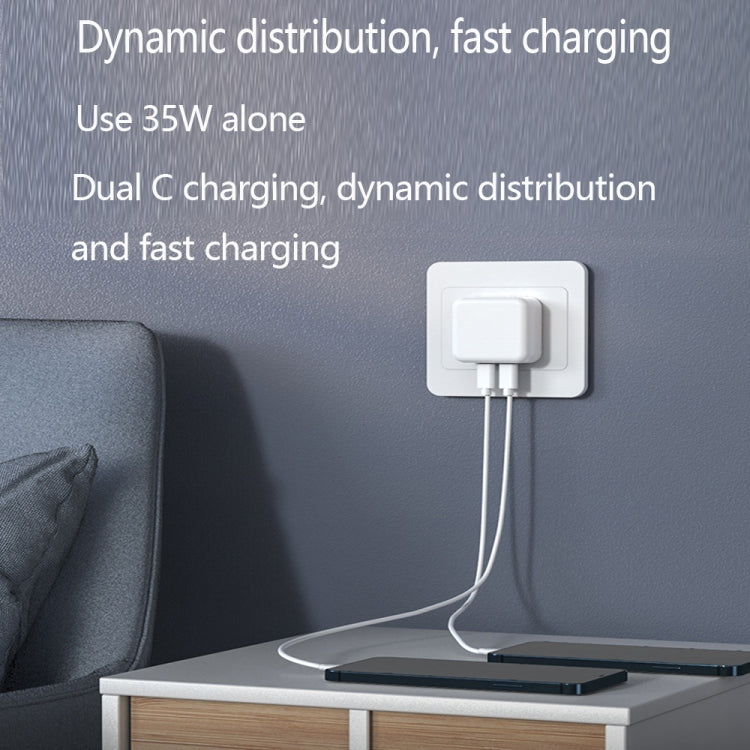PD 35W Dual USB-C / Type-C Ports Charger with 1.5m Type-C to 8 Pin Data Cable, EU Plug - USB Charger by PMC TechLife | Online Shopping South Africa | PMC TechLife | Buy Now Pay Later Mobicred