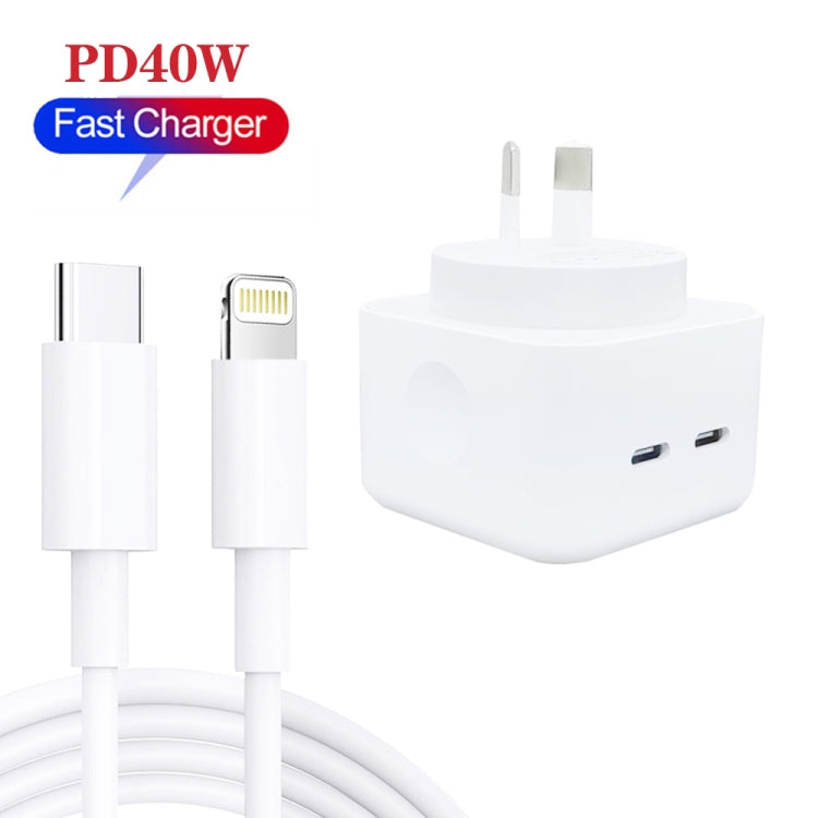 SDC-40W Dual PD USB-C / Type-C Ports Charger with 1m Type-C to 8 Pin Cable, AU Plug - USB Charger by PMC Jewellery | Online Shopping South Africa | PMC Jewellery