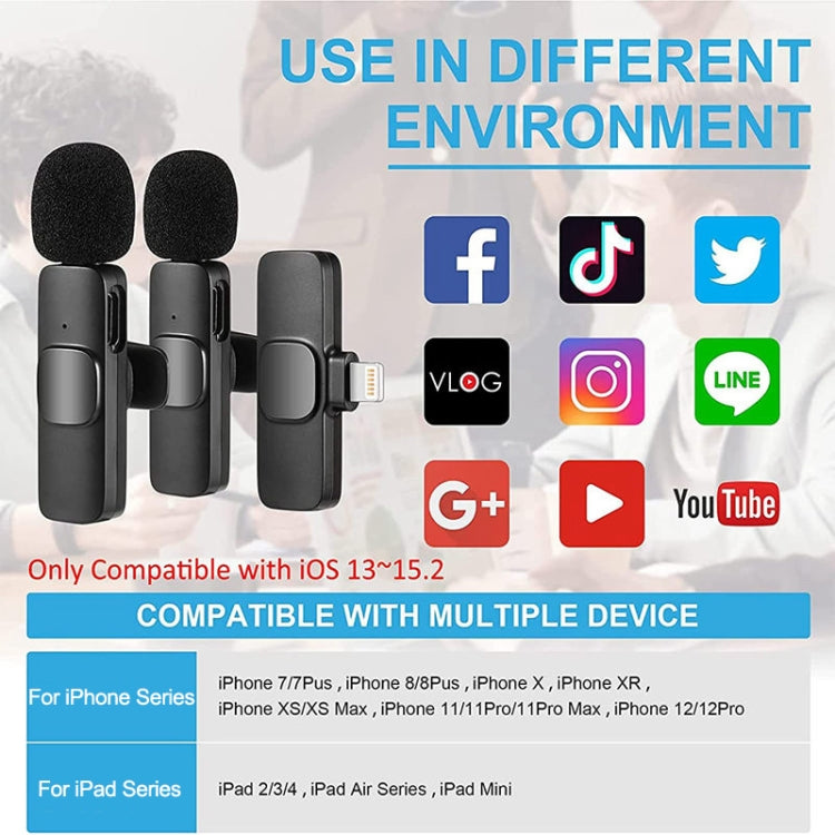 K9 2 in 1 Wireless Clip-on Auto Noise Cancelling Live Mini Microphone, Port: 8 Pin - Microphone by PMC Jewellery | Online Shopping South Africa | PMC Jewellery