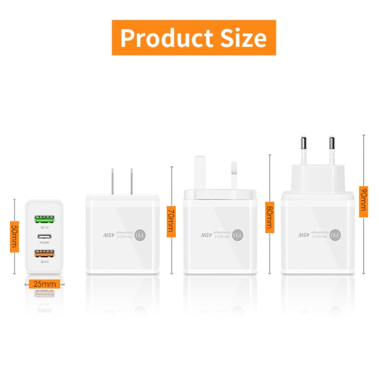 45W PD3.0 + 2 x QC3.0 USB Multi Port Quick Charger, EU Plug(White) - USB Charger by PMC TechLife | Online Shopping South Africa | PMC TechLife | Buy Now Pay Later Mobicred