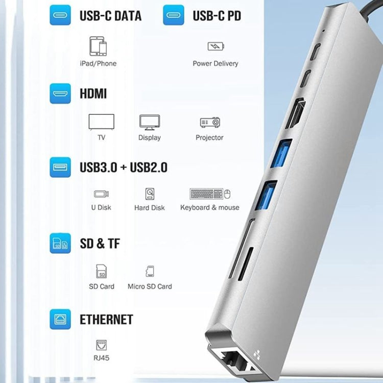 DS-20808 8 in 1 USB-C / Type-C Hub Multiport Adapter with 4K HDMI,USB 3.0 SD/TF Card Reader, USB C Dongle for MacBook Pro/Air and Other Type C Devices - USB HUB by PMC Jewellery | Online Shopping South Africa | PMC Jewellery