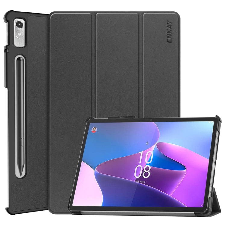 For Lenovo Tab P11 Pro Gen2 11.2 inch 2022 ENKAY Tri-fold Custer Texture Leather Stand Smart Case(Black) - Lenovo by ENKAY | Online Shopping South Africa | PMC Jewellery | Buy Now Pay Later Mobicred