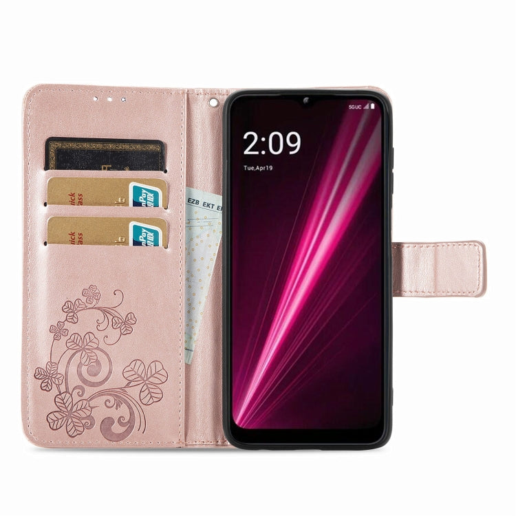 For T-Mobile REVVL 6 5G Four-leaf Clasp Embossed Buckle Leather Phone Case(Rose Gold) - More Brand by PMC Jewellery | Online Shopping South Africa | PMC Jewellery