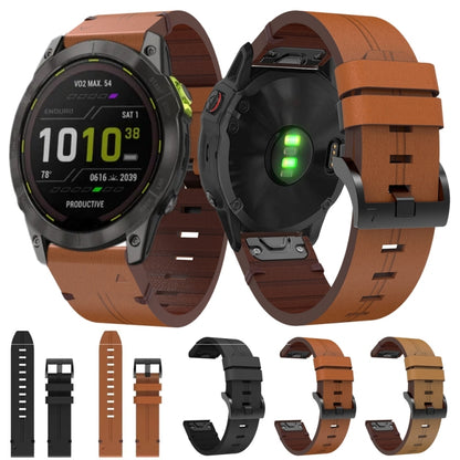 For Garmin Enduro 2 26mm Leather Steel Buckle Watch Band (Light Brown) - Smart Wear by PMC Jewellery | Online Shopping South Africa | PMC Jewellery